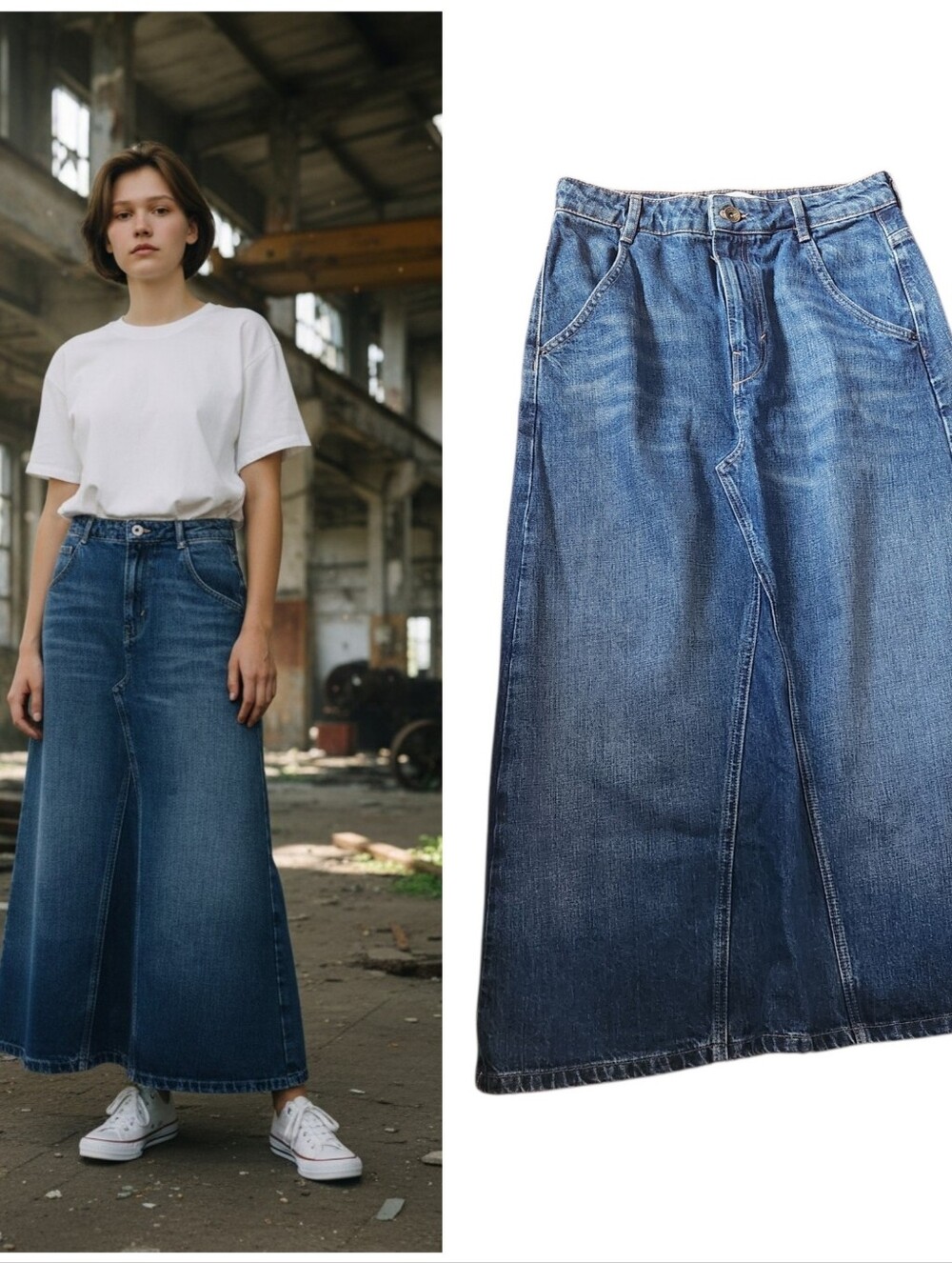 Zara Denim Skirt Long Size M A Line